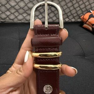 Elegant Burgundy Leather Belt with Gold Details